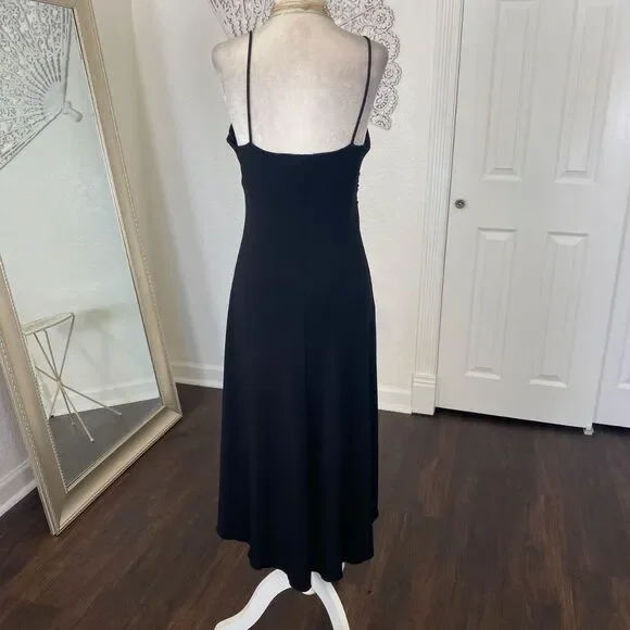 Jodi Kristopher Vintage Early 2000's Asymmetric Cinched Black Midi Prom Dress M - Picture 6 of 8